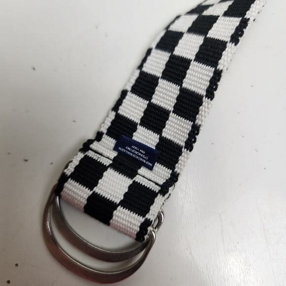 Retro Checkerboard Black & White D-ring Buckle Small Nylon Belt Unisex - Picture 3 of 4